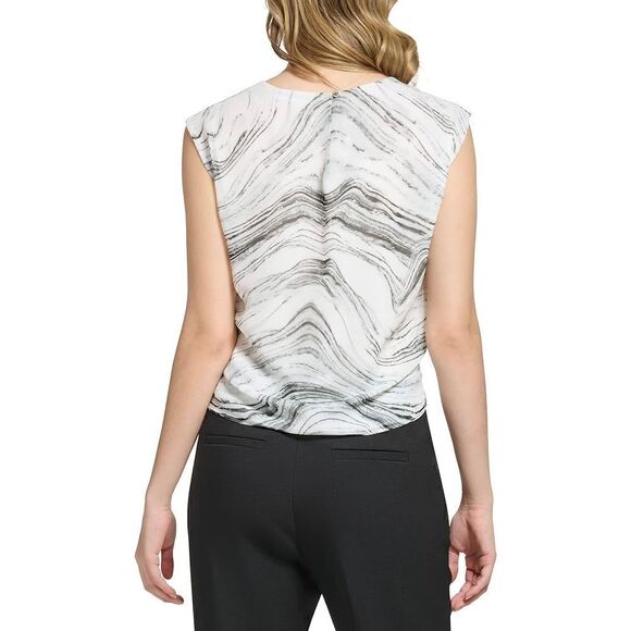 Calvin Klein Women's Twist Detail Sleeveless Polyester Chiffon Loose Fit Blouse - Picture 2 of 7